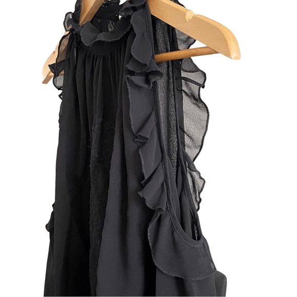 Zara Romantic Cold Shoulder Embroidered Chiffon Ruffle Top Sz. Medium - Picture 4 of 8